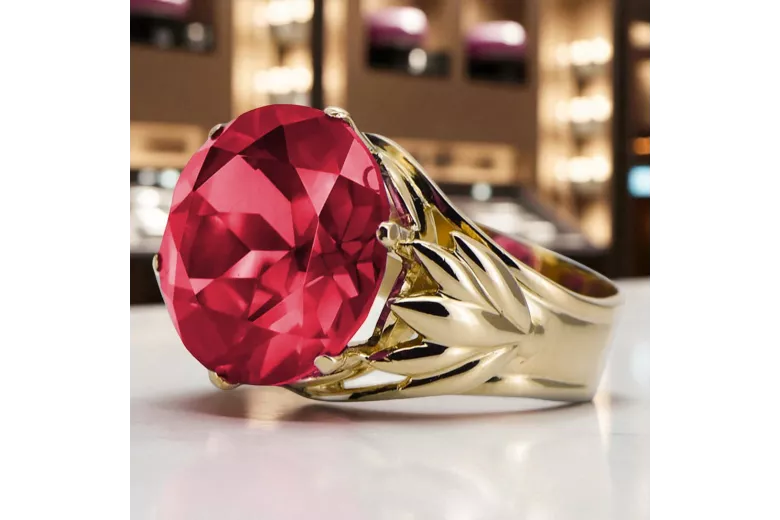 خاتم مجوهرات فينتاج الروبين 14 كارت من الذهب الأصفر vrc029y